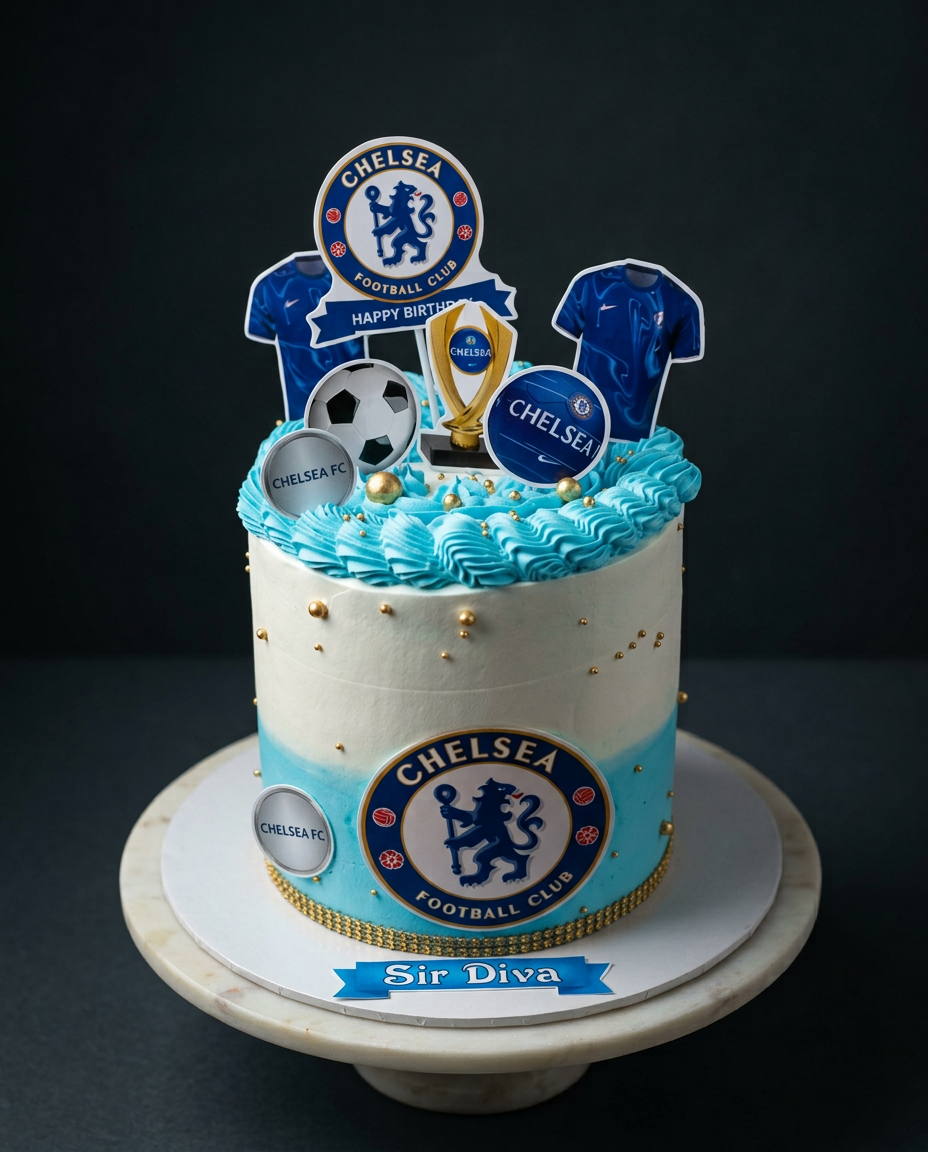 Blue Chelsea themed birthday cake