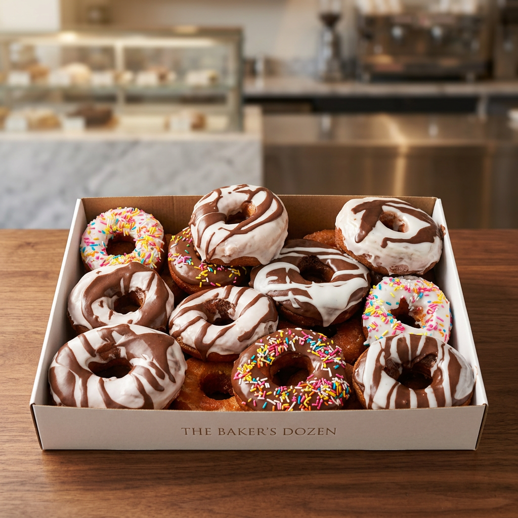 Box of chocolate and sprinkle doughnuts